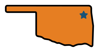 Illustrated map of Oklahoma with a star marking our Northeast Oklahoma service area